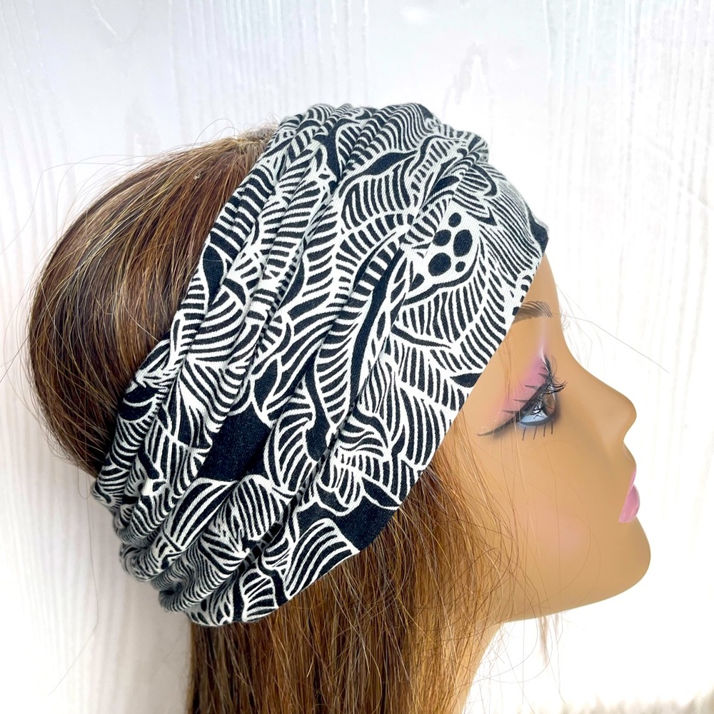 Black & White Abstract Jersy Knit WideTwisted Headband, Spring Headwraps